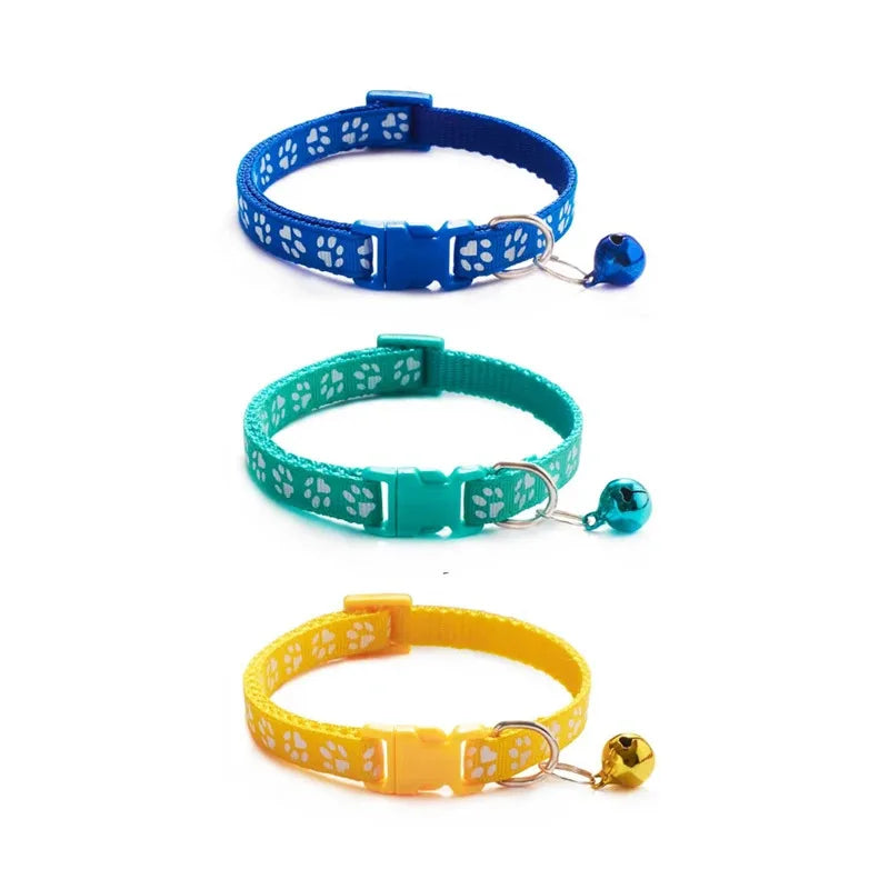 Glockenhalsband-Multipack – Verstellbare Katzenhalsbänder mit Pfotenabdruck-Muster