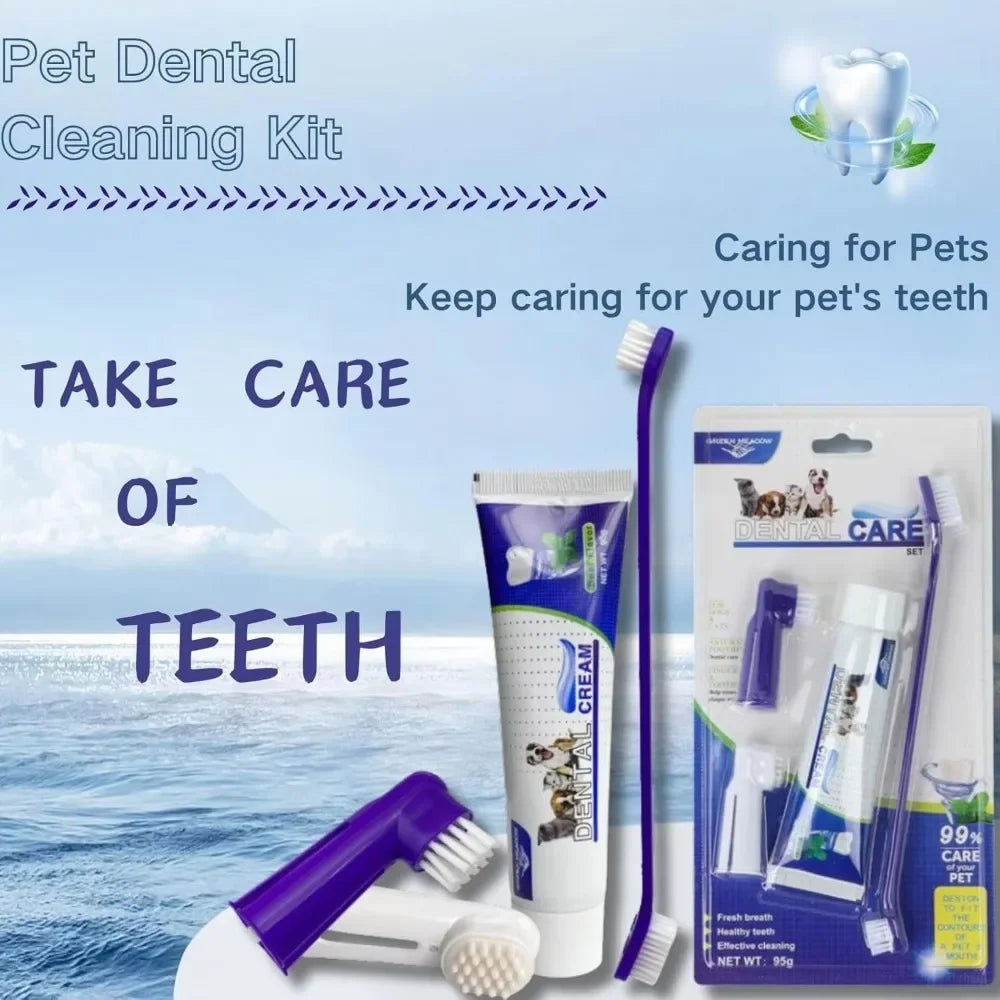 Pet Dental Care Kit - Toothbrush, Finger Brushes & Paste