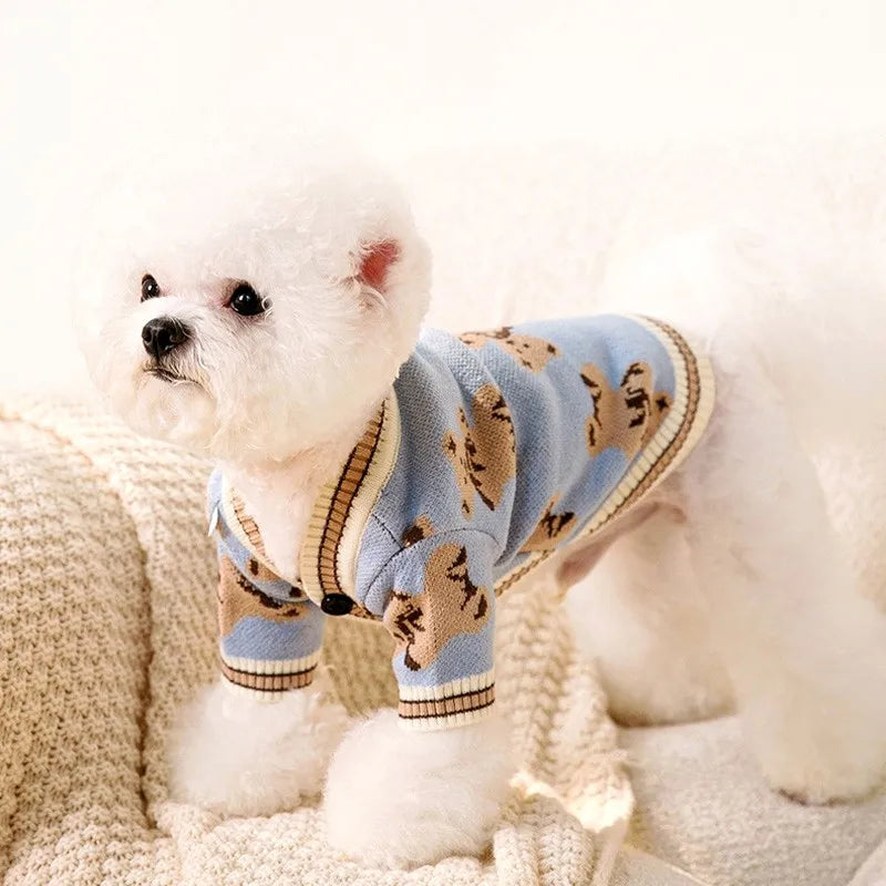 Teddybär-Hundepullover – Gestrickte Strickjacke mit Knopfleiste