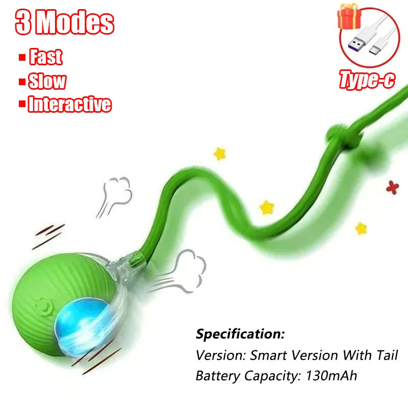 Self-Rolling Cat Ball – Rechargeable Toy with Teaser Tail