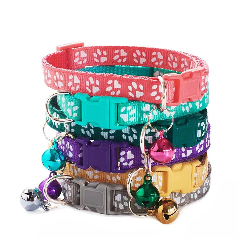Bell Collar Multipack – Adjustable Paw-Print Cat Collars