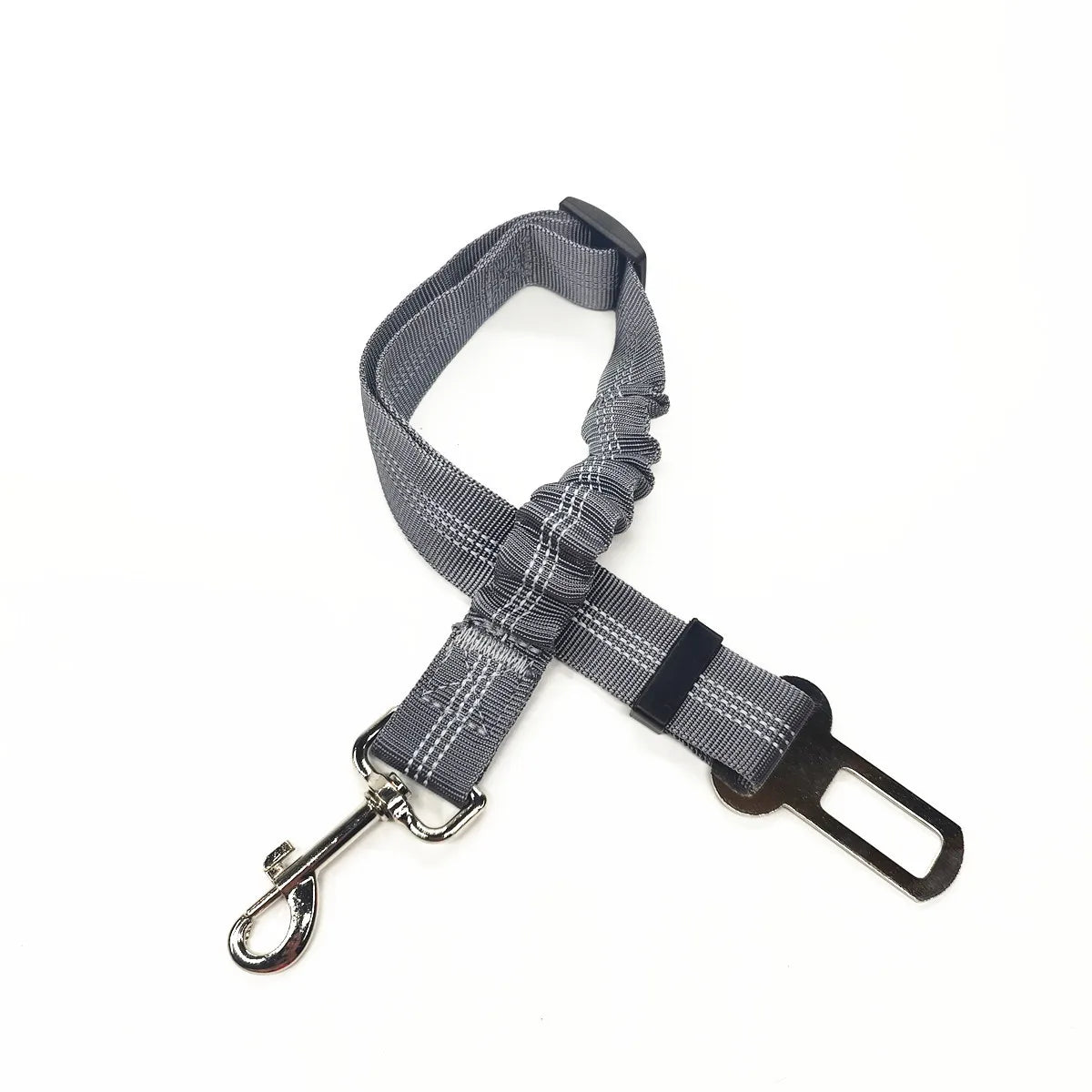 Adjustable Dog Car Seat Belt Tether – Reflective with Elastic Section