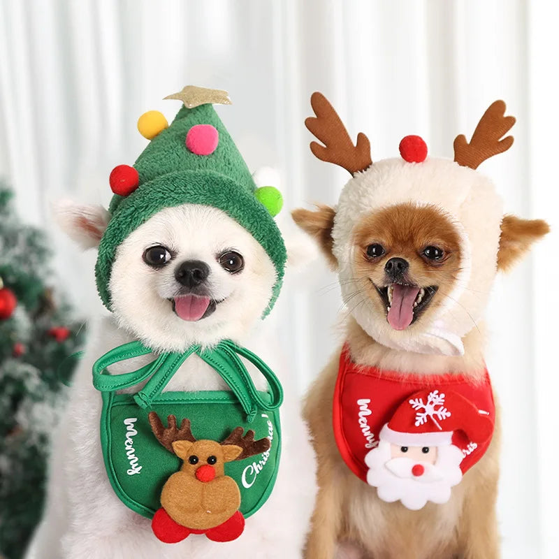 Santa Hat & Bib Set for Pets – Christmas Costume for Dogs & Cats