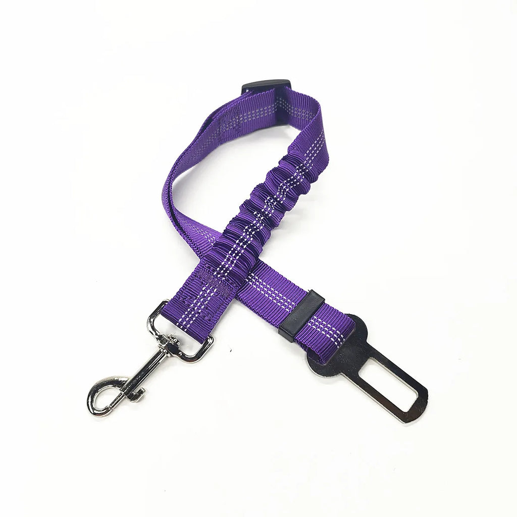Adjustable Dog Car Seat Belt Tether – Reflective with Elastic Section