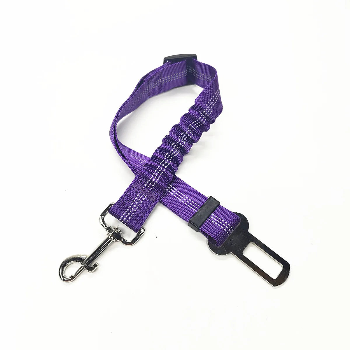 Adjustable Dog Car Seat Belt Tether – Reflective with Elastic Section