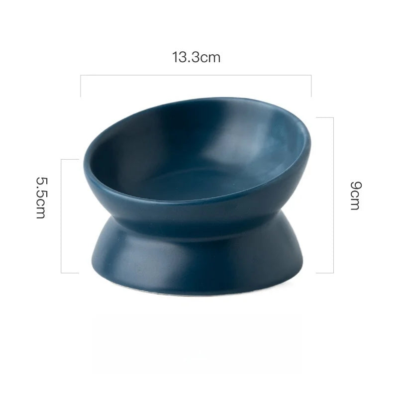 Tilted Ceramic Cat Bowl on Stand