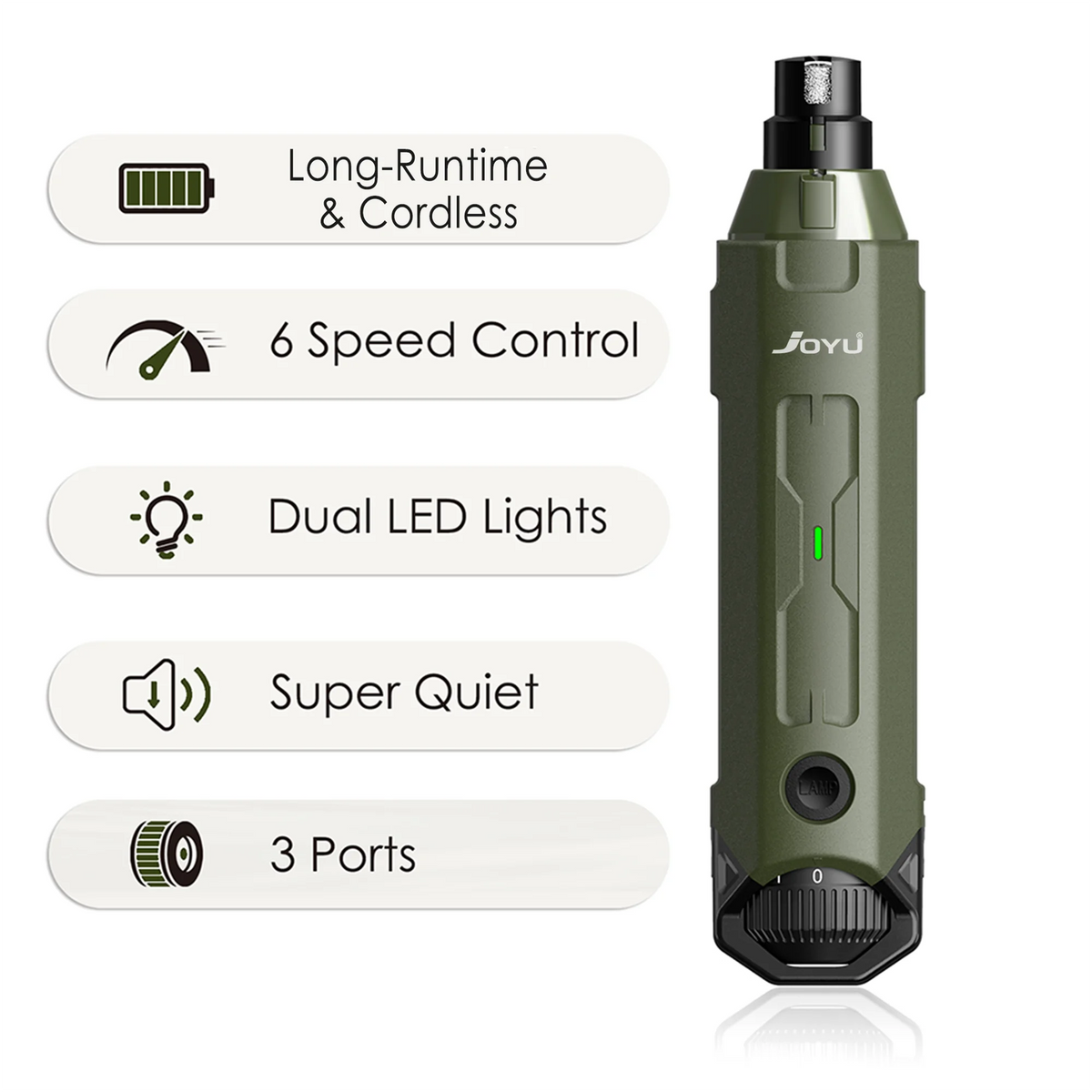 Quiet Dog Nail Grinder - 6 Speeds, Rechargeable