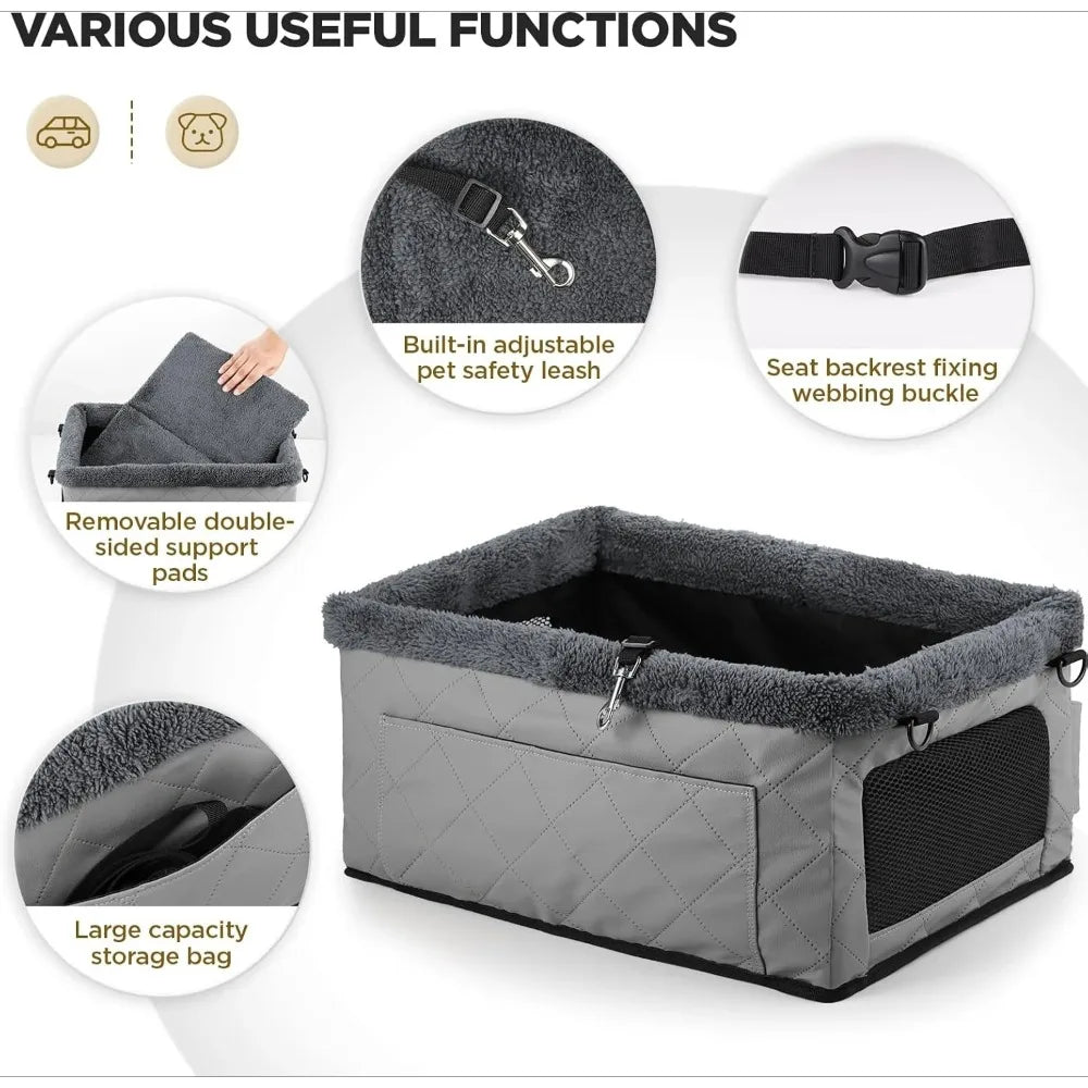 Dog Car Booster Seat - Metal Frame Pet Seat with Tether