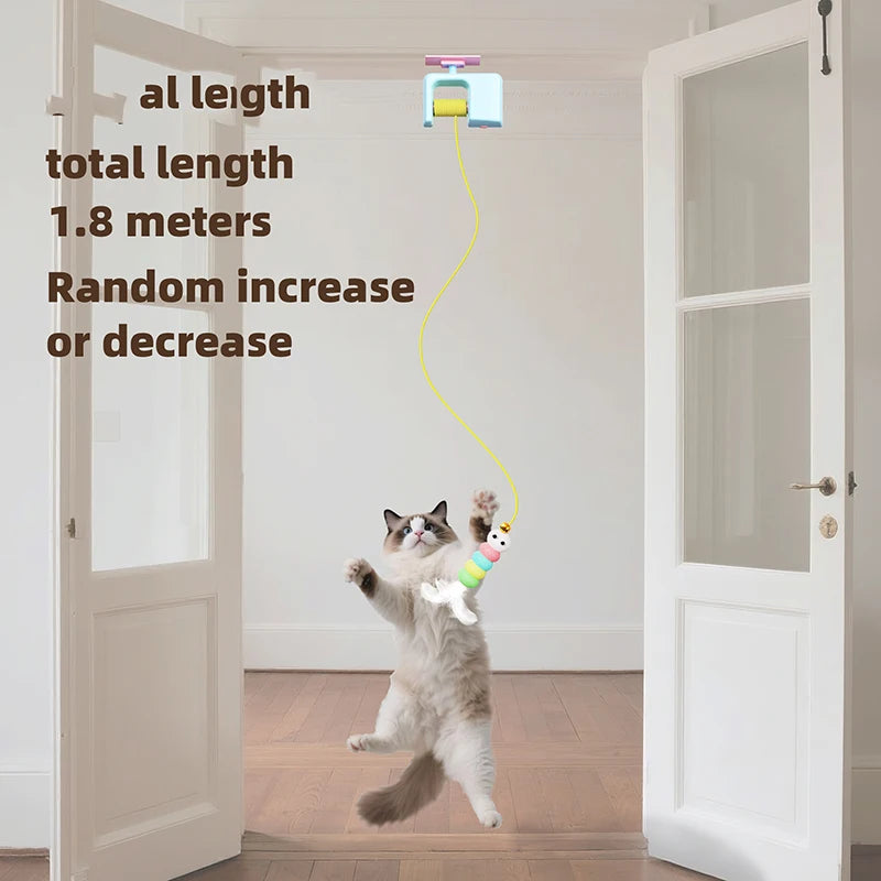 Hanging Cat Teaser – Retractable Feather Toy for Doorways