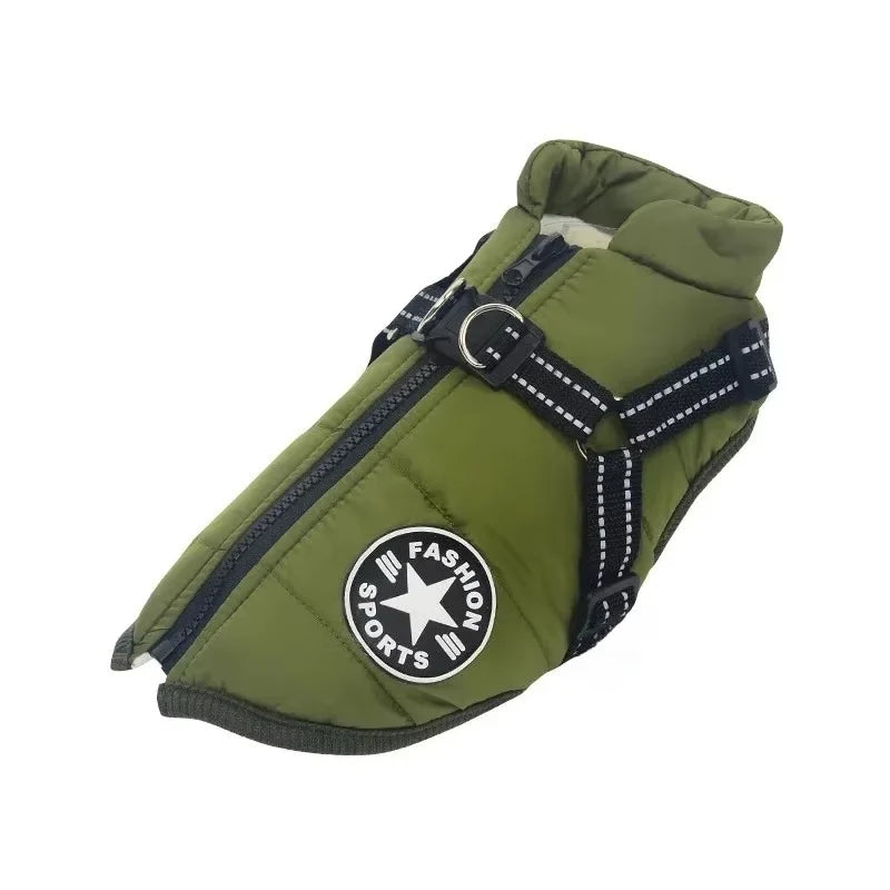 Padded Dog Jacket with Built-In Harness – Winter Coat