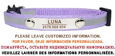 Personalisierte Katzenhalsband – Graviertes Namensschild, reflektierend mit Sicherheitsverschluss & Glöckchen