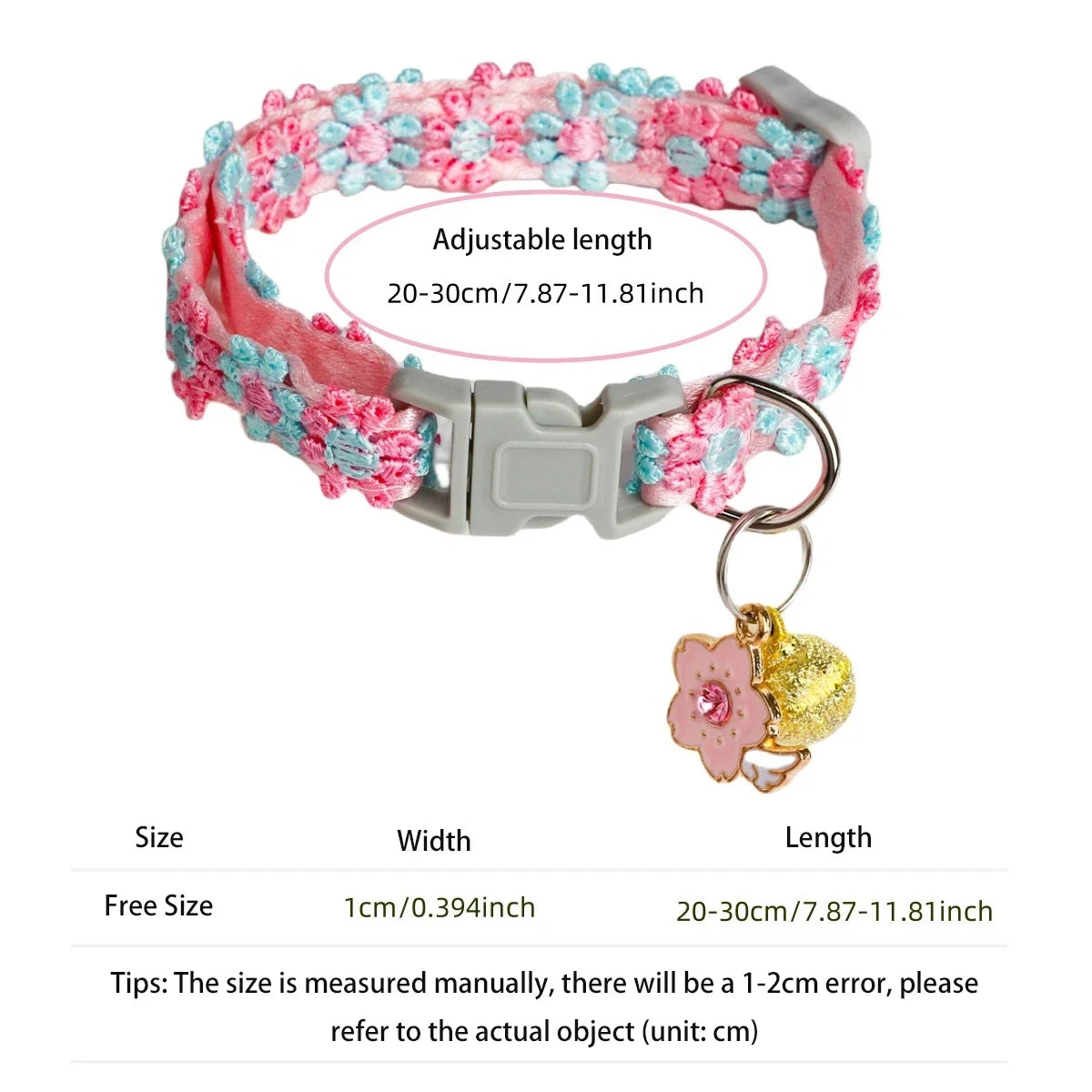 Cherry Blossom Cat Collar – Embroidered Breakaway Collar with Bell