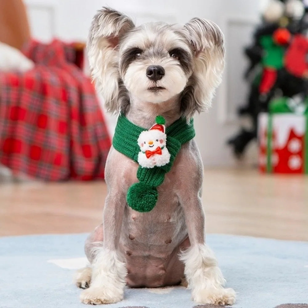 Weihnachtshund-Schal-Halsband – Verstellbares gestricktes Weihnachtsmann-Halstuch