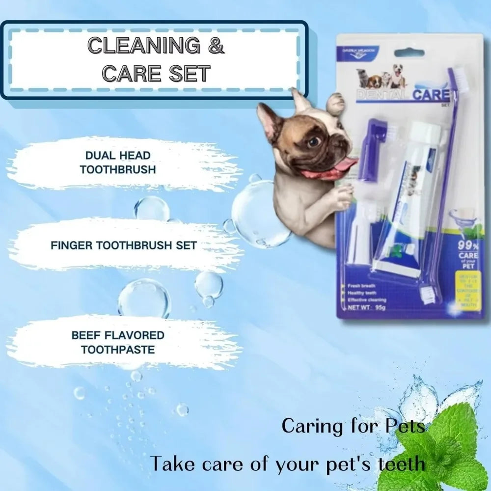 Pet Dental Care Kit - Toothbrush, Finger Brushes & Paste