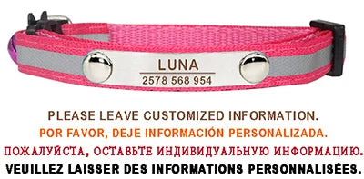 Personalisierte Katzenhalsband – Graviertes Namensschild, reflektierend mit Sicherheitsverschluss & Glöckchen