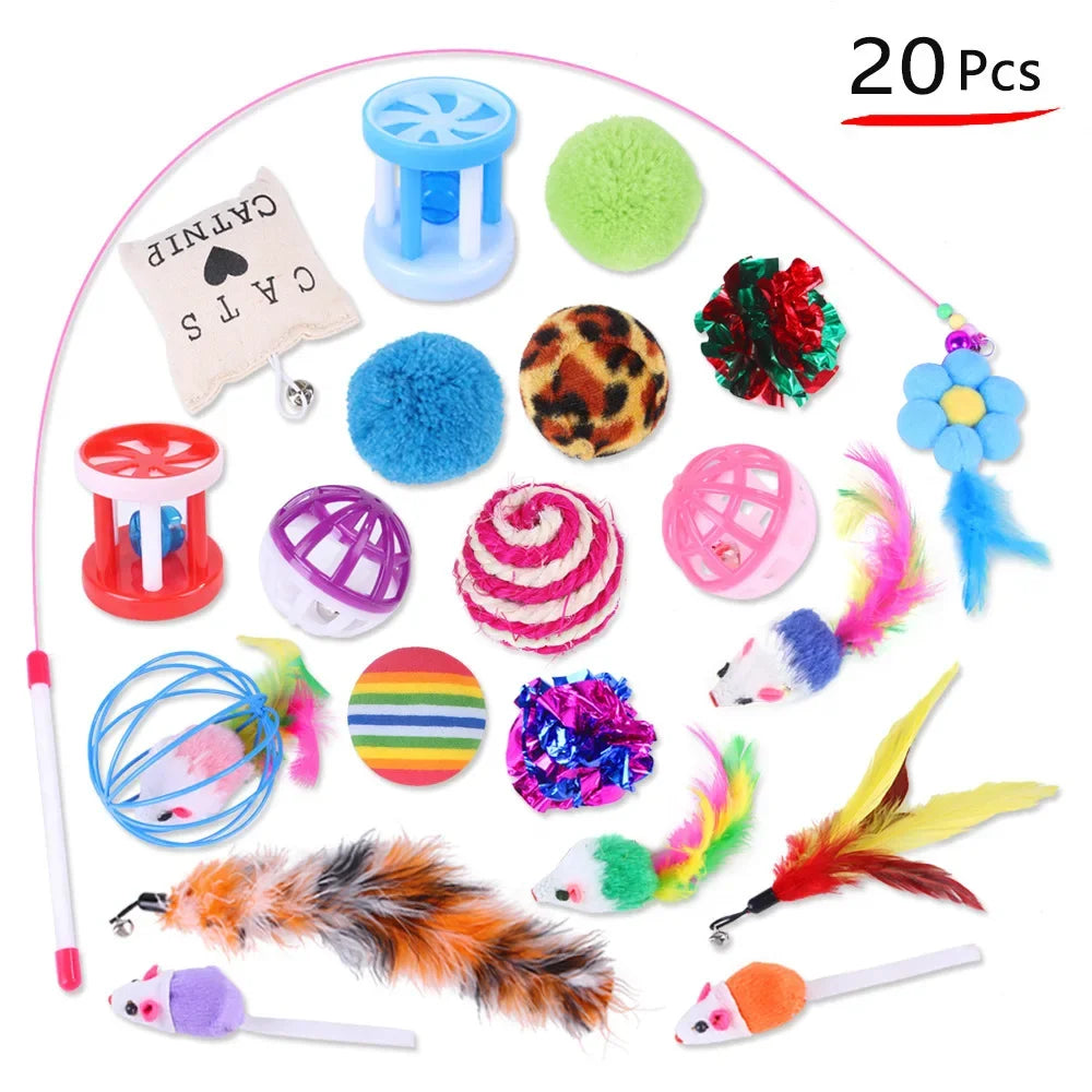 Katzenspielzeug-Set – Bälle, Mäuse und Feder-Anhänger