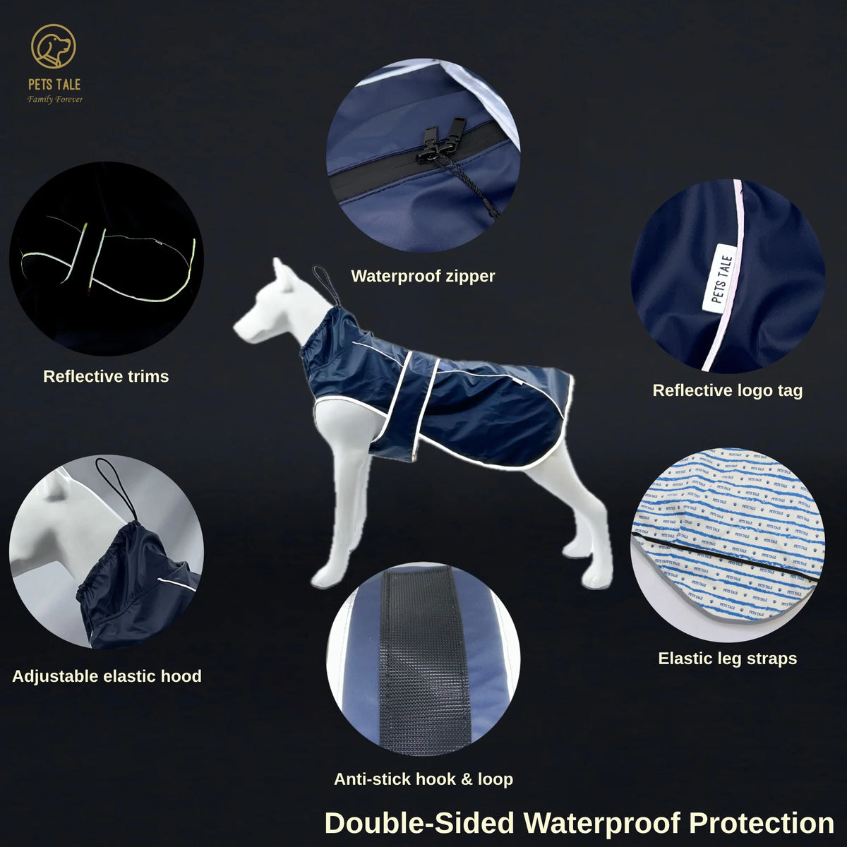 Waterproof Dog Raincoat with Hood & Reflective Trim
