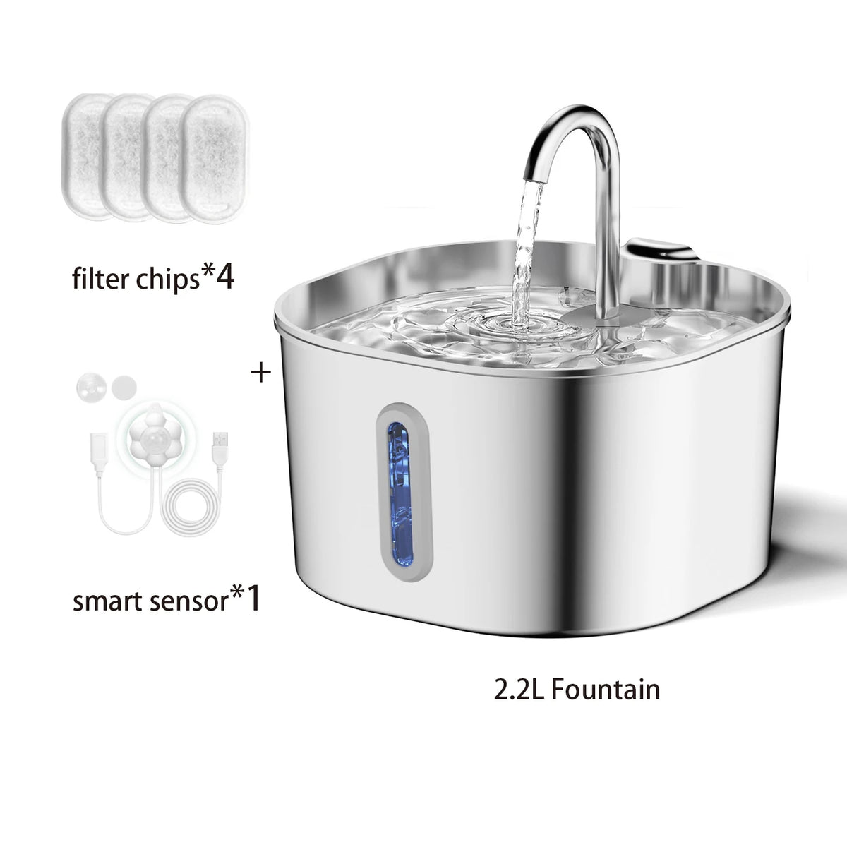 Stainless Steel Pet Water Fountain 2.2L – Quiet USB Drinker