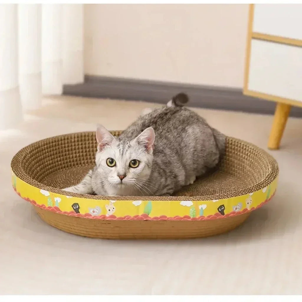 Oval Cat Scratcher Bed – Reversible Corrugated Cardboard Lounger