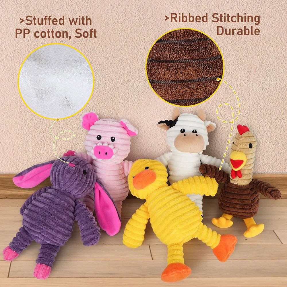 Squeaky Plush Dog Toys - Set of 5