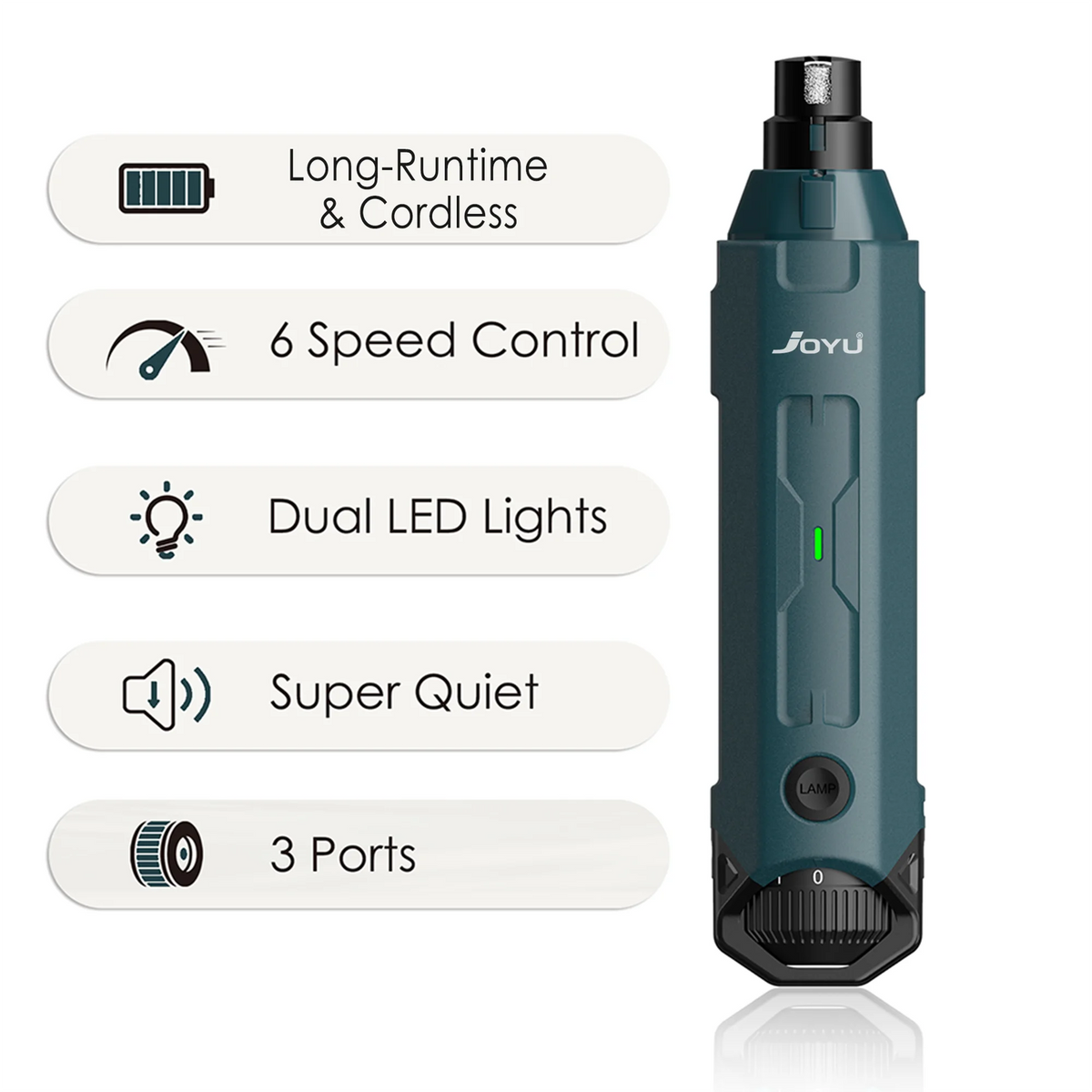 Quiet Dog Nail Grinder - 6 Speeds, Rechargeable