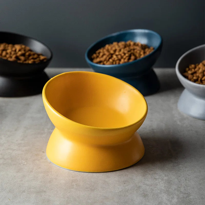 Tilted Ceramic Cat Bowl on Stand