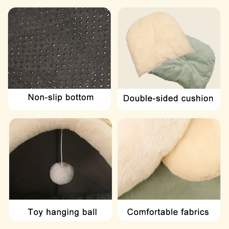 Foldable Cat Cave Bed with Washable Cover