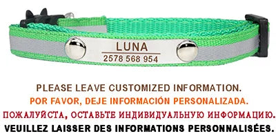 Personalisierte Katzenhalsband – Graviertes Namensschild, reflektierend mit Sicherheitsverschluss & Glöckchen