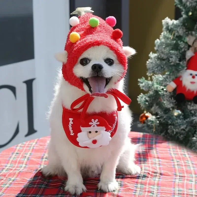 Christmas Pet Hat & Bandana Set – Festive Outfit for Cats & Small Dogs