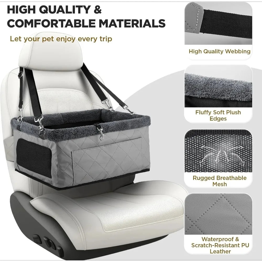 Dog Car Booster Seat - Metal Frame Pet Seat with Tether