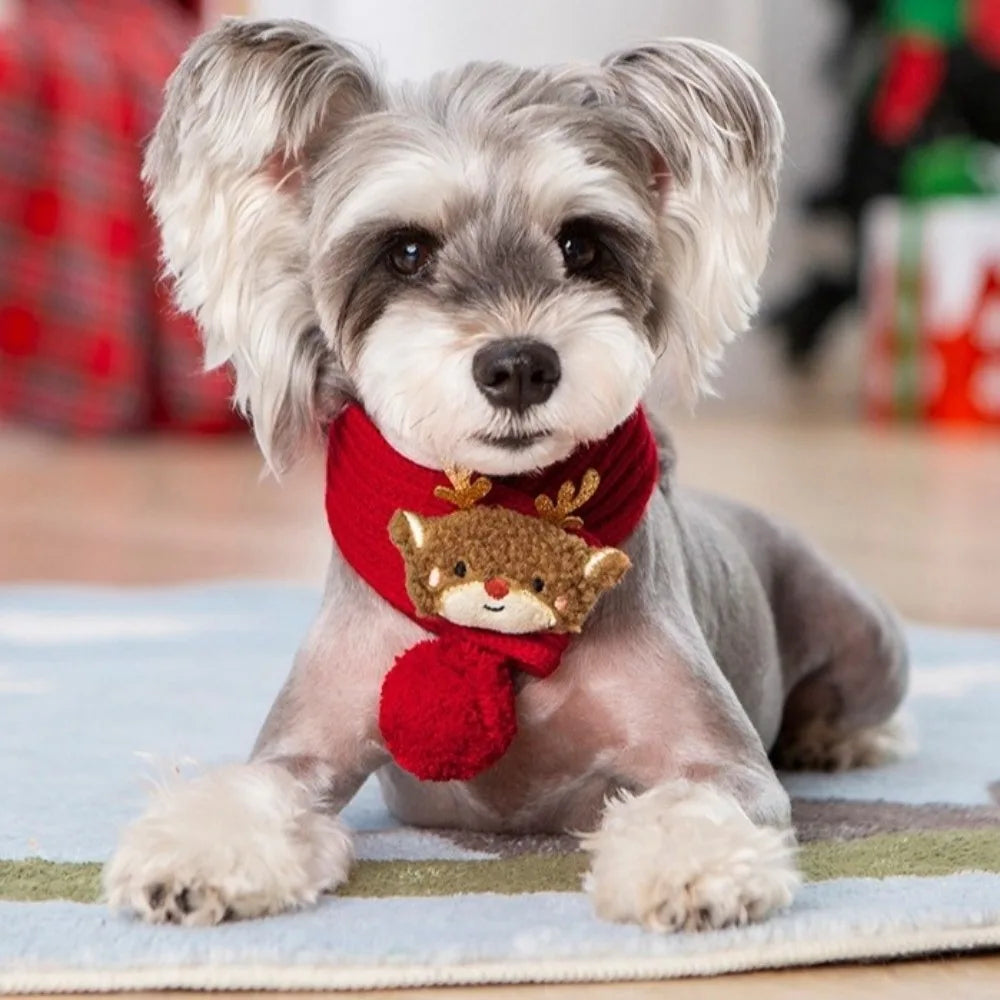 Christmas Dog Scarf Collar – Adjustable Knitted Santa Neckerchief