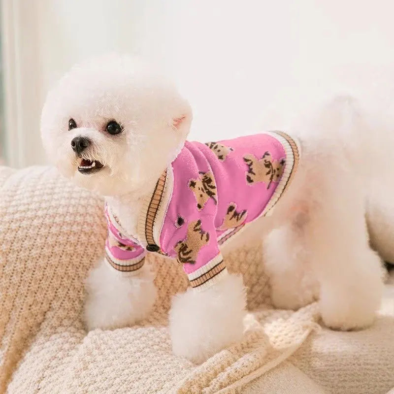 Teddybär-Hundepullover – Gestrickte Strickjacke mit Knopfleiste
