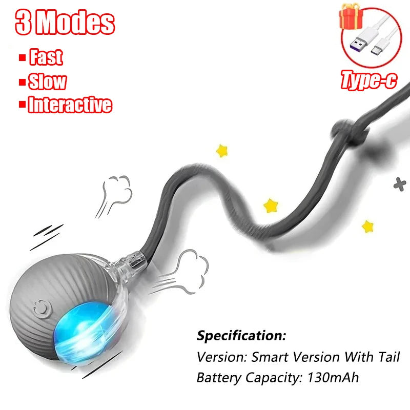Self-Rolling Cat Ball – Rechargeable Toy with Teaser Tail