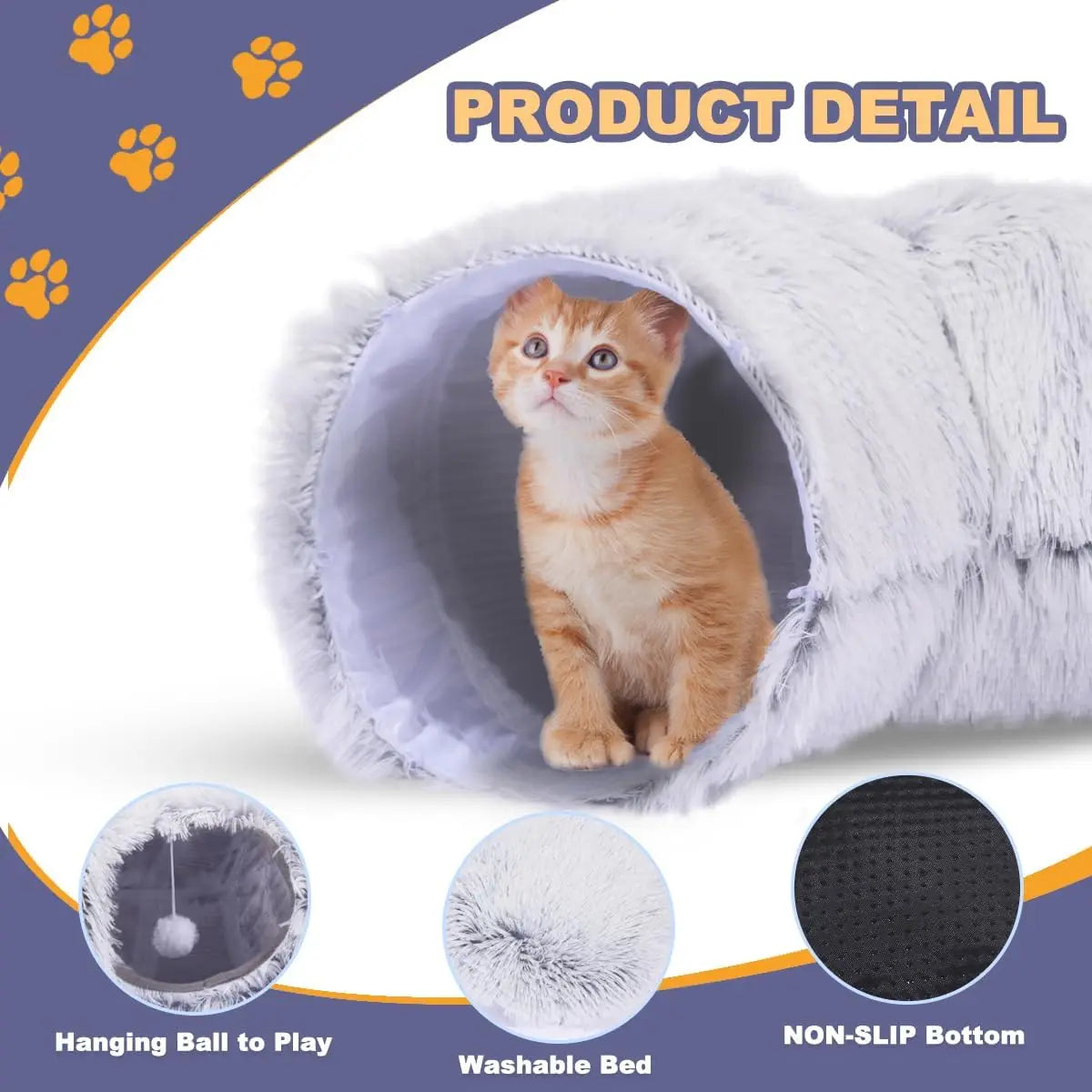 Plush Cat Tunnel Bed - Folds Into a Round Nest