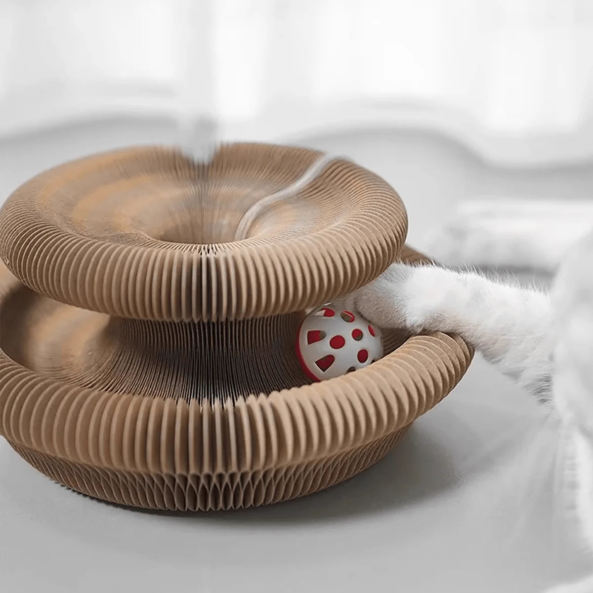 Folding Cardboard Cat Scratcher with Bell Ball