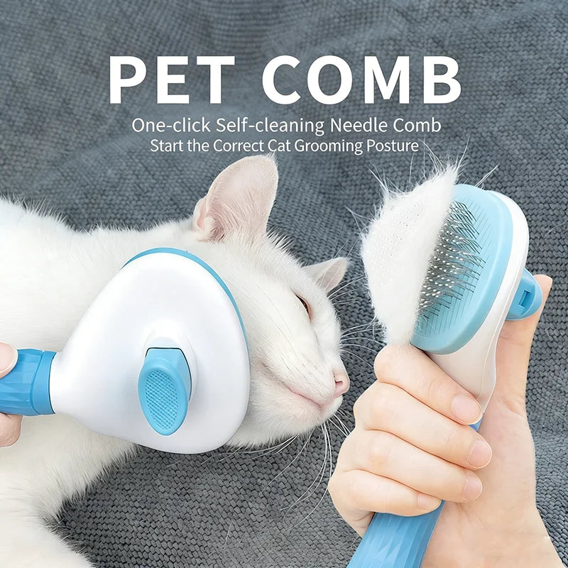Self-Cleaning Slicker Brush – One-Click Hair Removal for Dogs & Cats