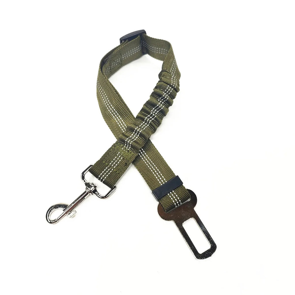 Adjustable Dog Car Seat Belt Tether – Reflective with Elastic Section