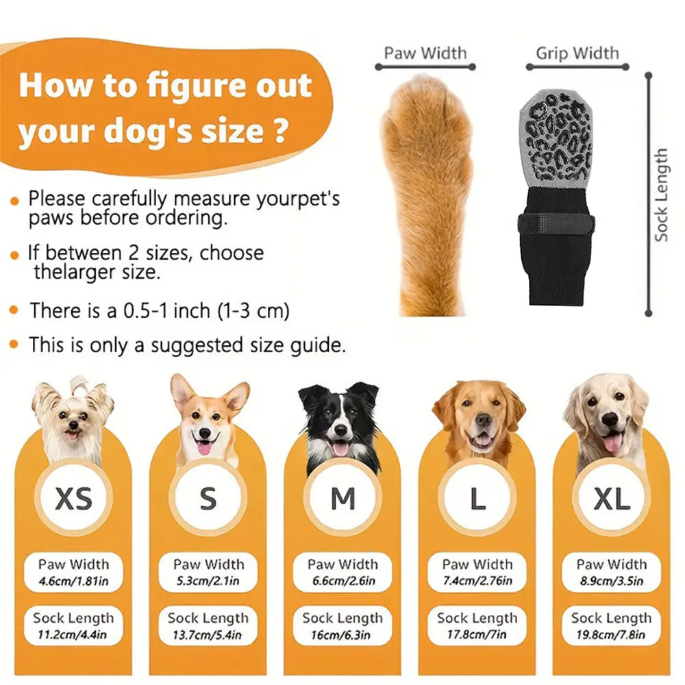 Anti-Slip Dog Socks – Set of 4 with Adjustable Straps