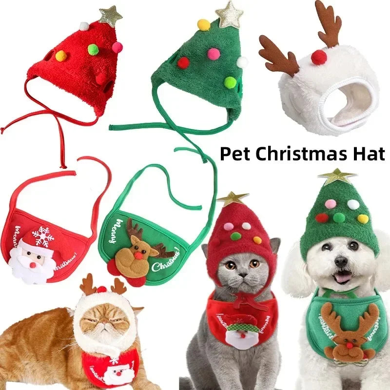 Christmas Pet Hat & Bandana Set – Festive Outfit for Cats & Small Dogs