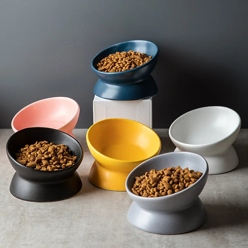Tilted Ceramic Cat Bowl on Stand