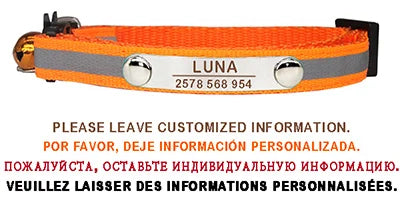 Personalisierte Katzenhalsband – Graviertes Namensschild, reflektierend mit Sicherheitsverschluss & Glöckchen