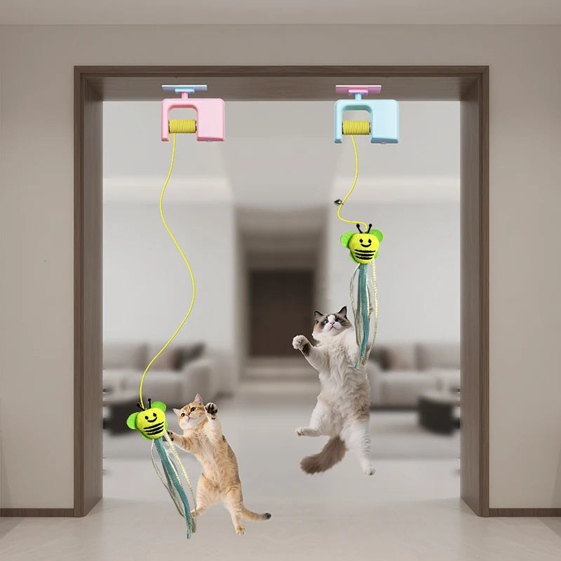 Hanging Cat Teaser – Retractable Feather Toy for Doorways