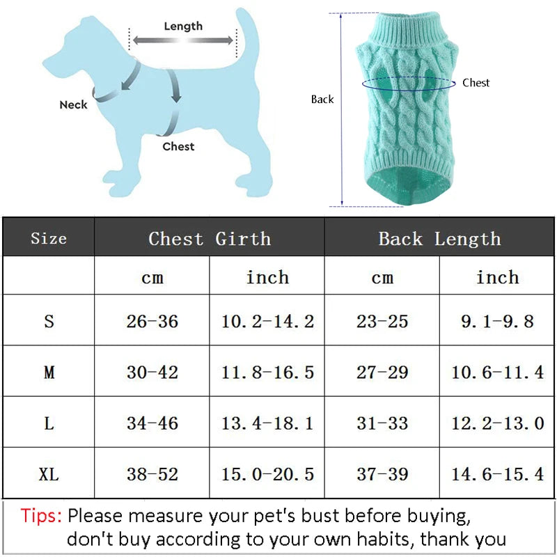 Knitted Turtleneck Dog Sweater – Warm Winter Jumper for Small Dogs