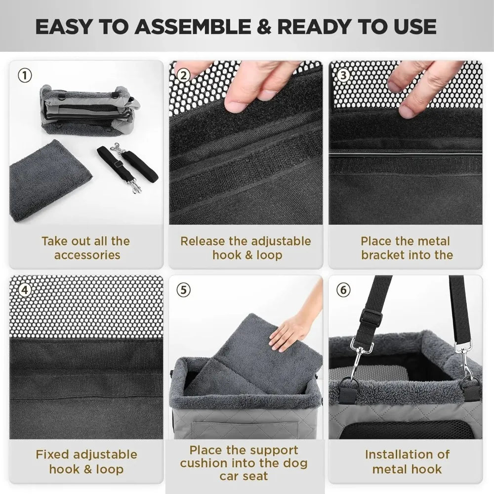 Dog Car Booster Seat - Metal Frame Pet Seat with Tether