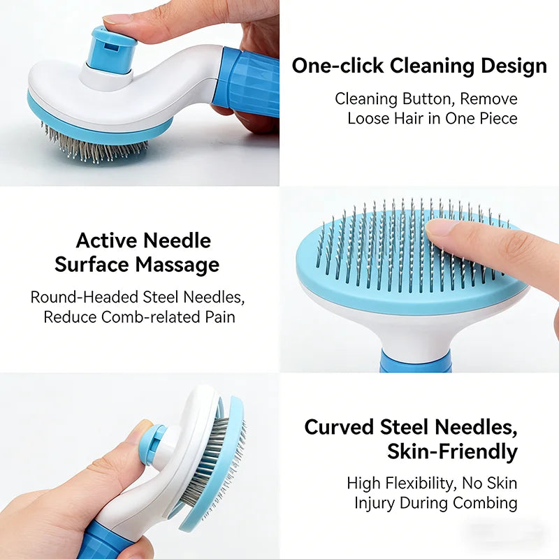 Self-Cleaning Slicker Brush – One-Click Hair Removal for Dogs & Cats