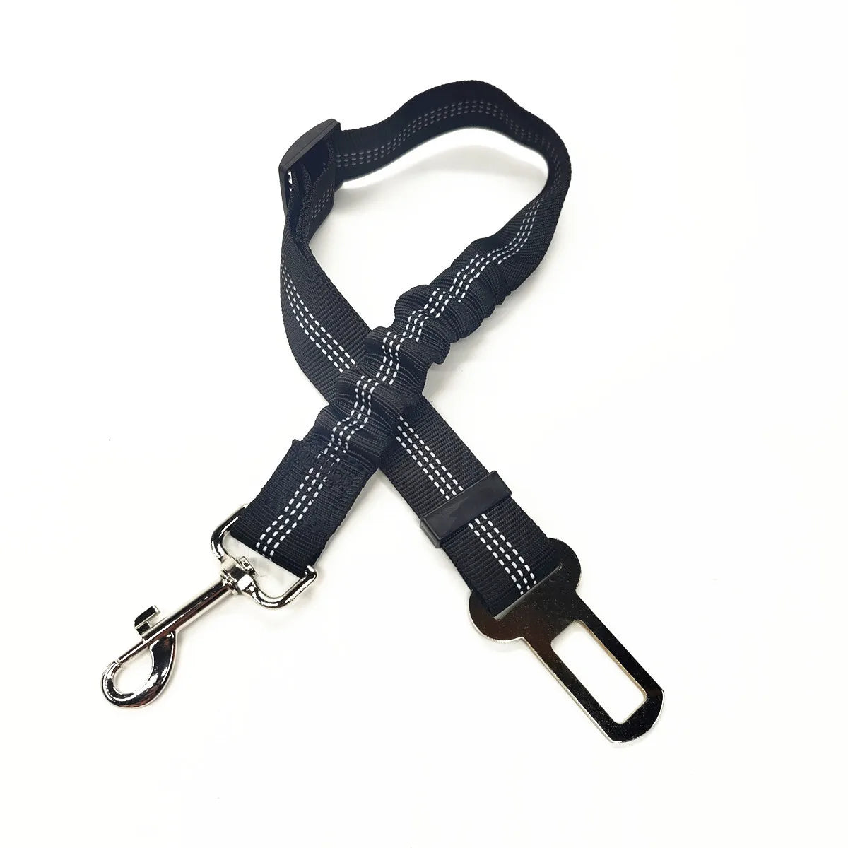Adjustable Dog Car Seat Belt Tether – Reflective with Elastic Section