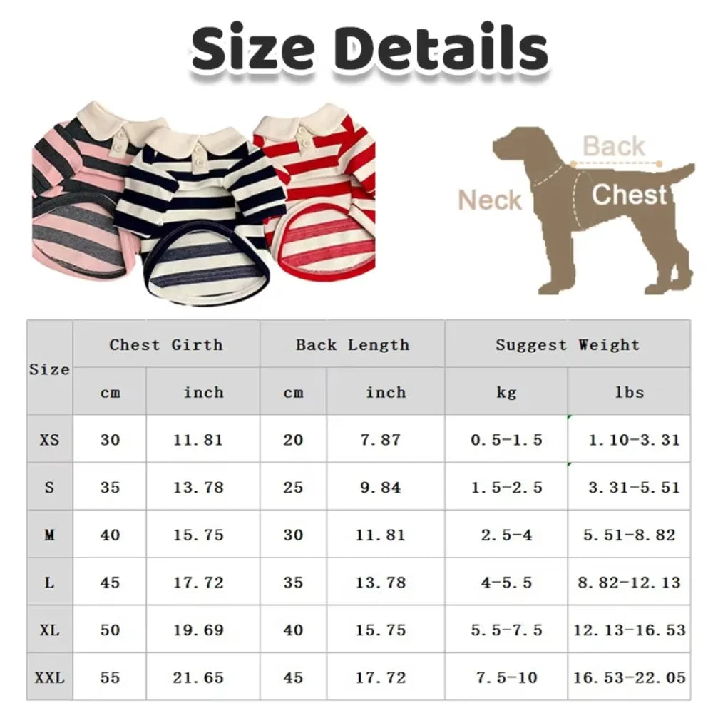 Gestreiftes Hunde-Poloshirt – Weiches T-Shirt mit Kragen für kleine Hunde