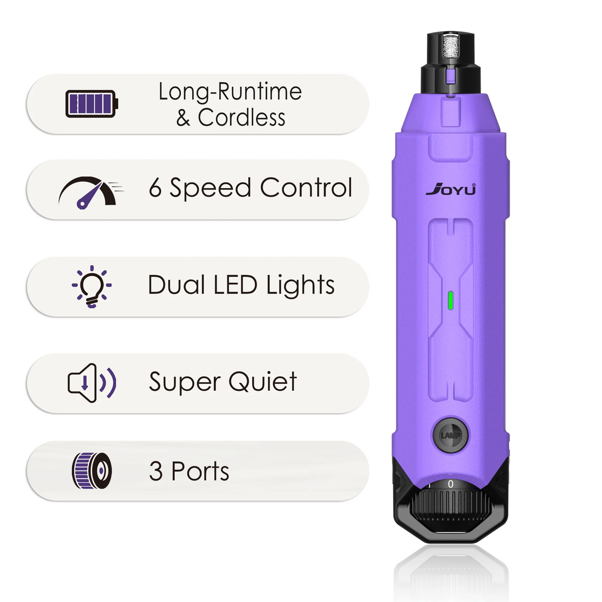 Quiet Dog Nail Grinder - 6 Speeds, Rechargeable