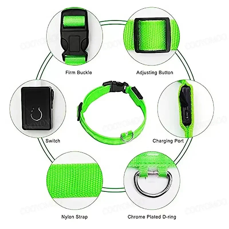 LED Dog Collar – USB Rechargeable Light-Up Collar, 3 Modes
