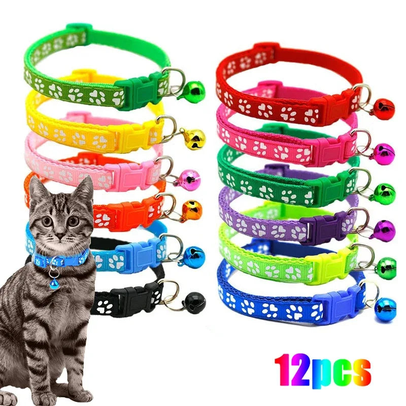 Bell Collar Multipack – Adjustable Paw-Print Cat Collars